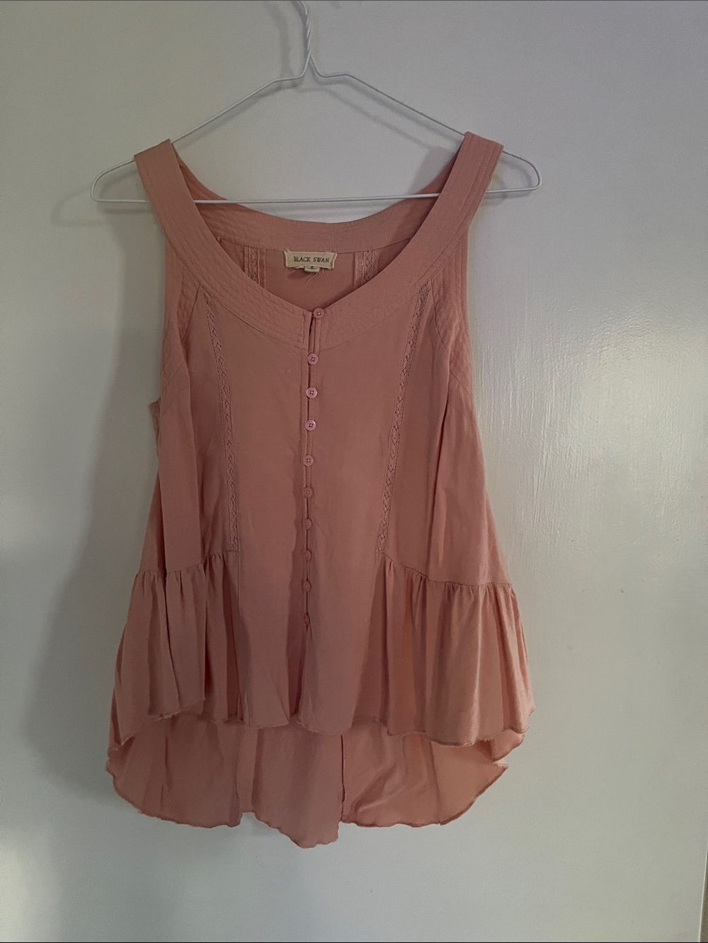 Black Swan Pink Ruffle Hem Button Front Tank Top